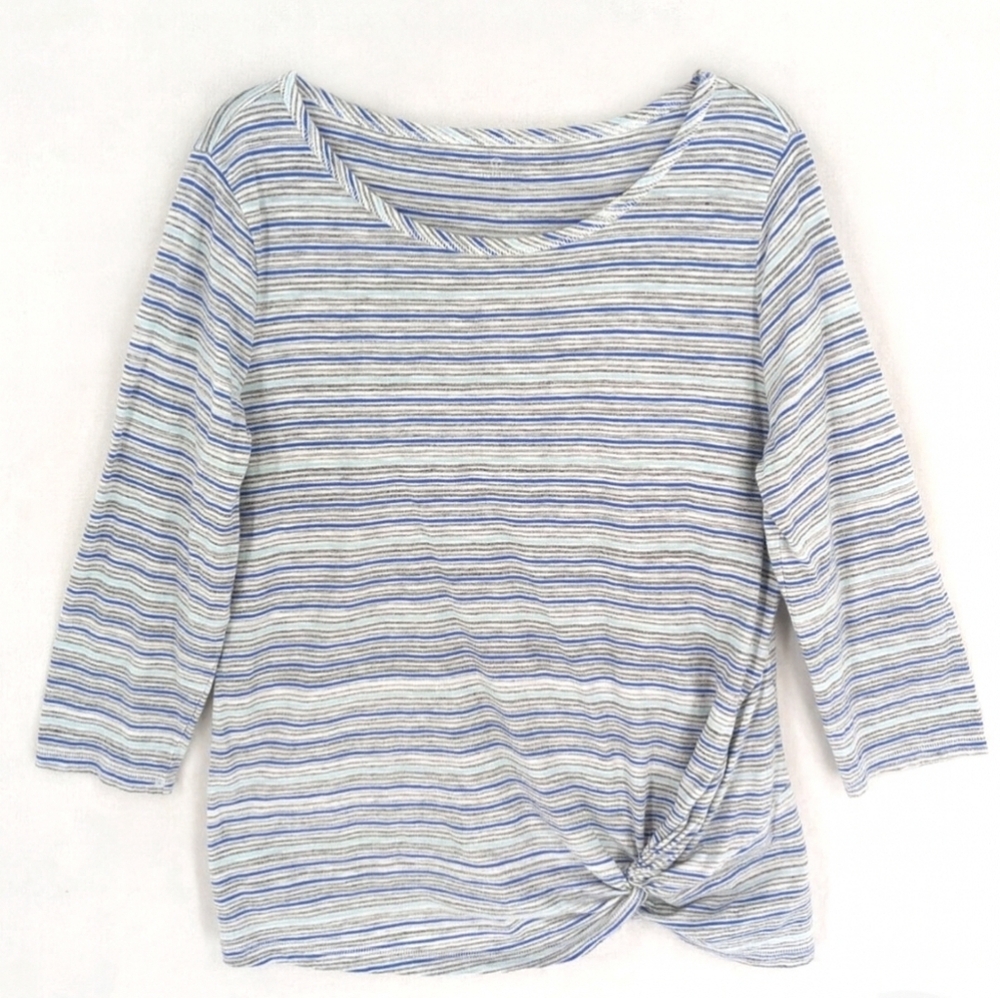 TALBOTS T Striped 3/4 Sleeve Twisted Hem Jersey Knit Shirt Medium